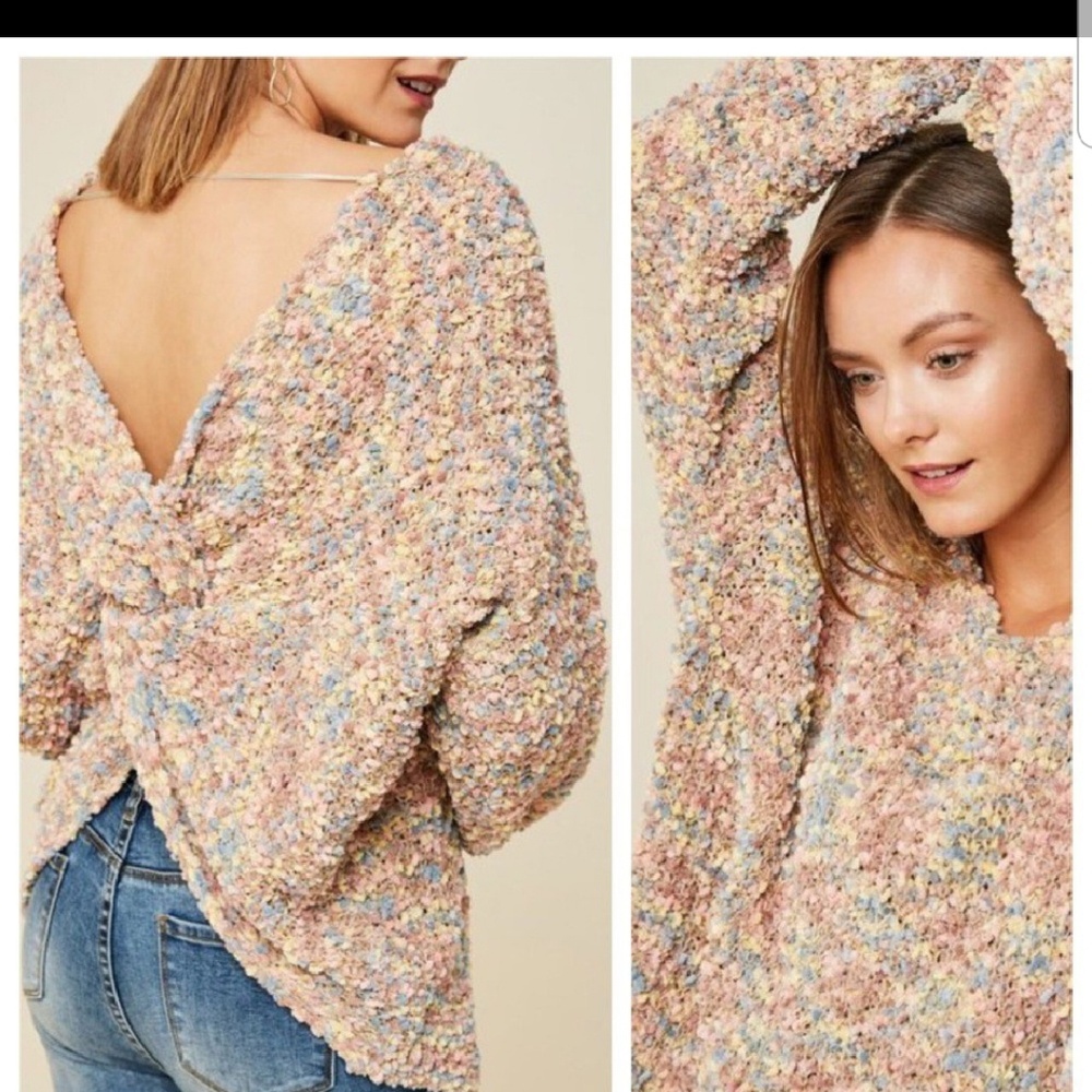 Multicolored Plunging Twist-Back Popcorn Sweater - image 2